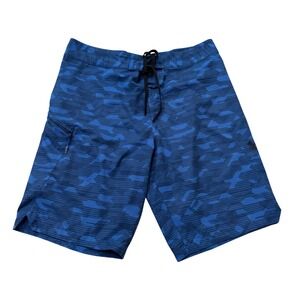 Under Armour Mens 34 Blue Geometric Board Shorts HeatGear Swim Trunks 1290503